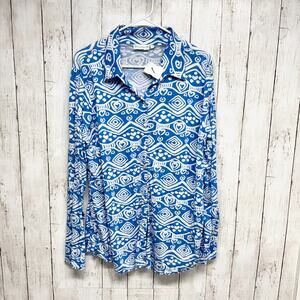 Vintage Lulu-B Blouse Women Size Medium Multi Collared Long Sleeve Button Down